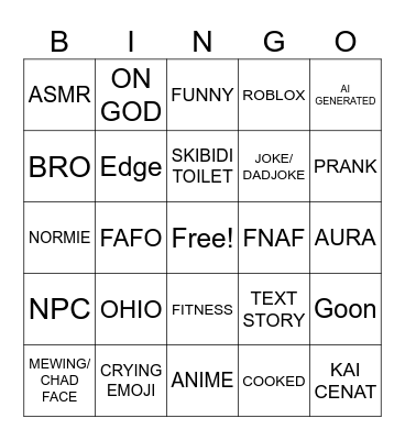 Brainrot Bingo Card