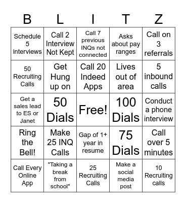 Recruiting Blitz Bingo Card