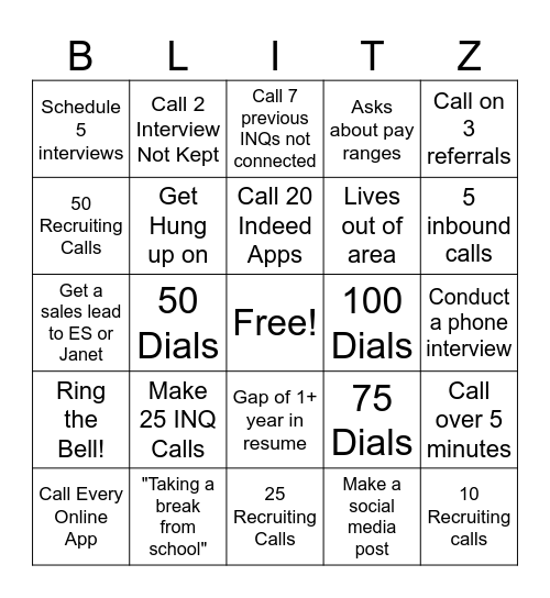 Recruiting Blitz Bingo Card