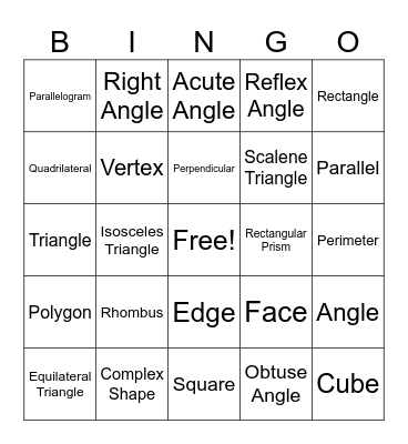 Geometry Vocab Bingo Card