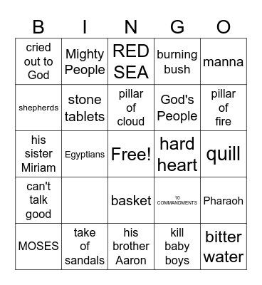 MOSES-Exodus, Chapters 1-31 Bingo Card