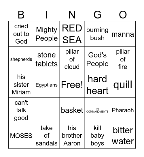 MOSES-Exodus, Chapters 1-31 Bingo Card