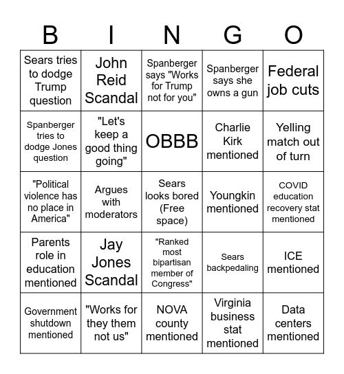 Virginia Debate Bingo! Bingo Card