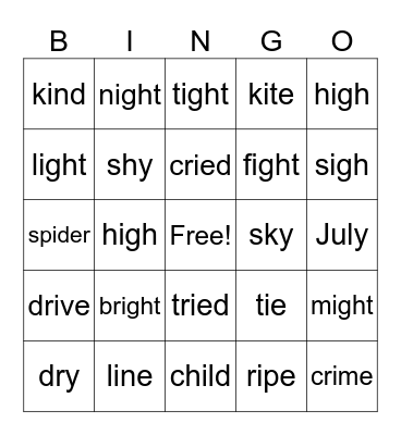 Long i Vowel Teams Bingo Card