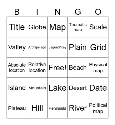 Geography Bingo! Bingo Card