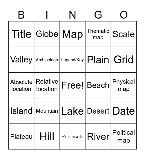 Geography Bingo! Bingo Card