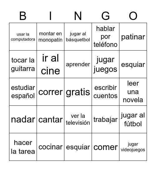 Las Actividades (1A) Bingo Card