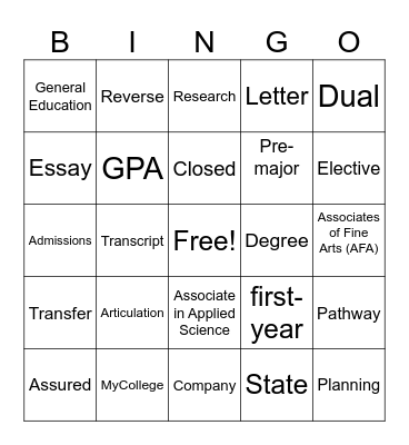 Course Planning/CAA Bingo Card