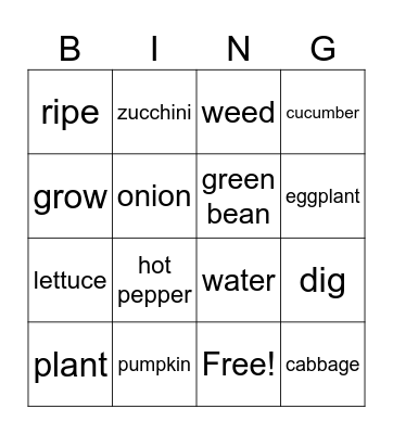 FRESH FOOD Bingo Card