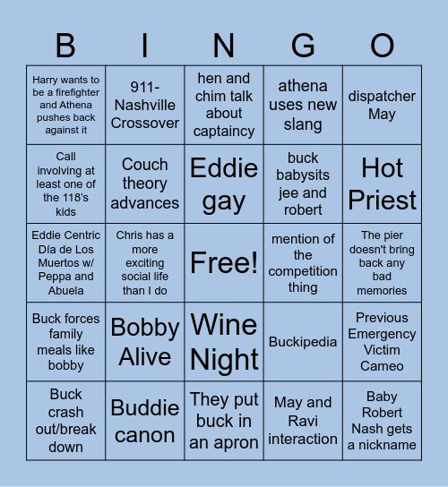 9-1-1 Season 9 Community Bingo Card