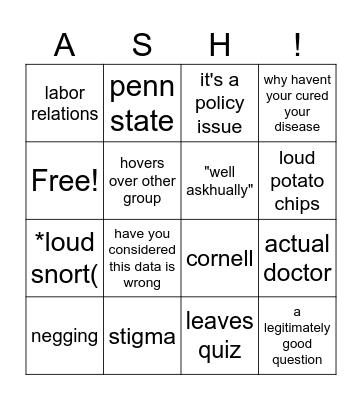 ASH Bingo Card