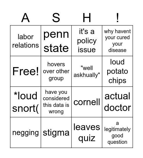 ASH Bingo Card