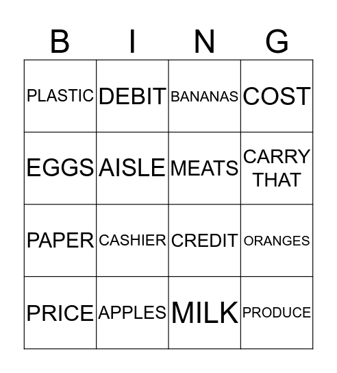 GROCERY STORE BINGO Card