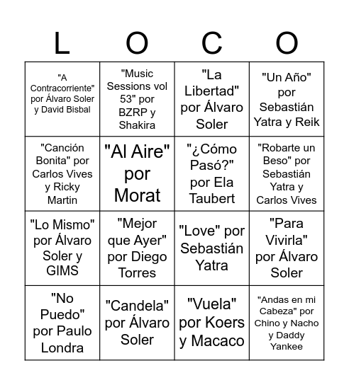 Locotubre 2025 Bingo Card