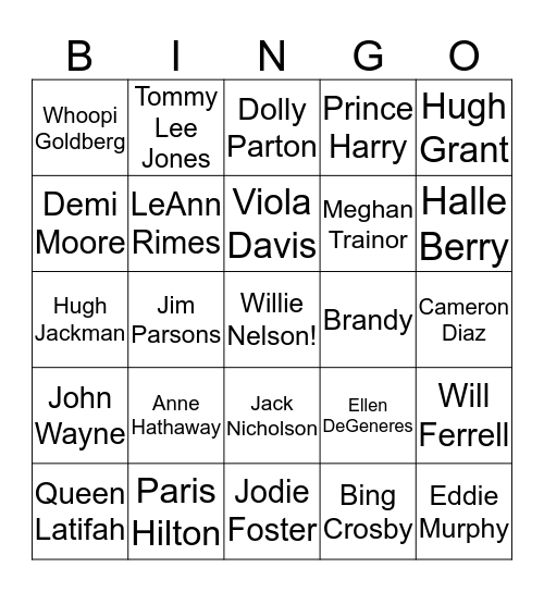 Celebrity Bingo! Bingo Card