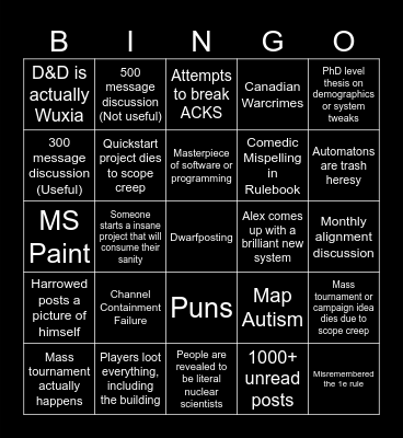 Autarch Discord Bingo Card