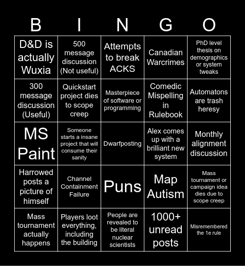 Autarch Discord Bingo Card