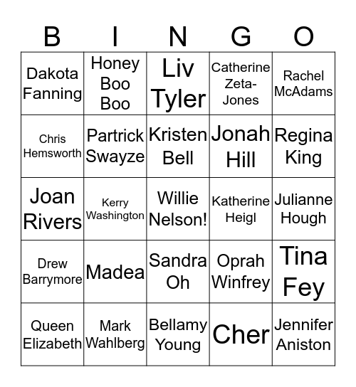 Celebrity Bingo! Bingo Card