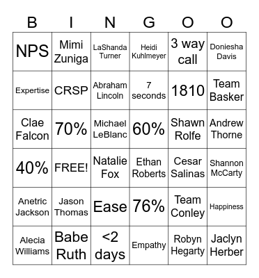 WPDO Customer Service Week Bingo Card