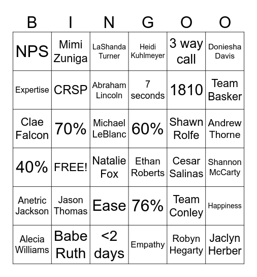 WPDO Customer Service Week Bingo Card