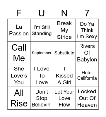 MUSIC BINGO GAME 7 Bingo Card