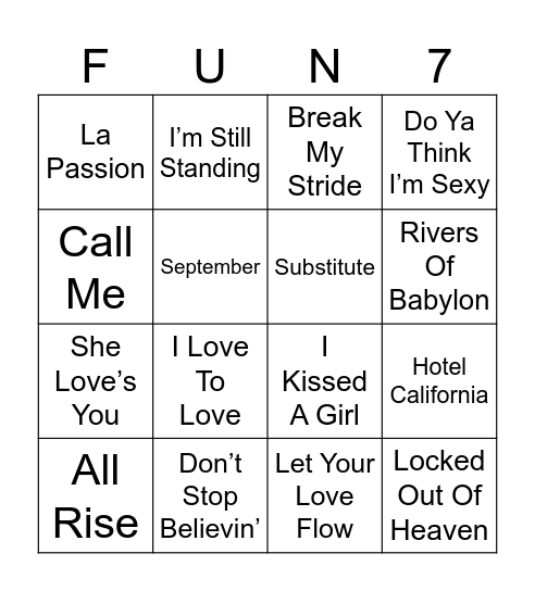MUSIC BINGO GAME 7 Bingo Card