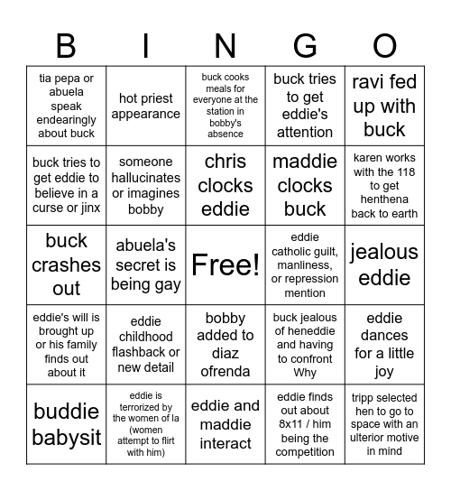 ren 9-1-1 s9 bingo Card