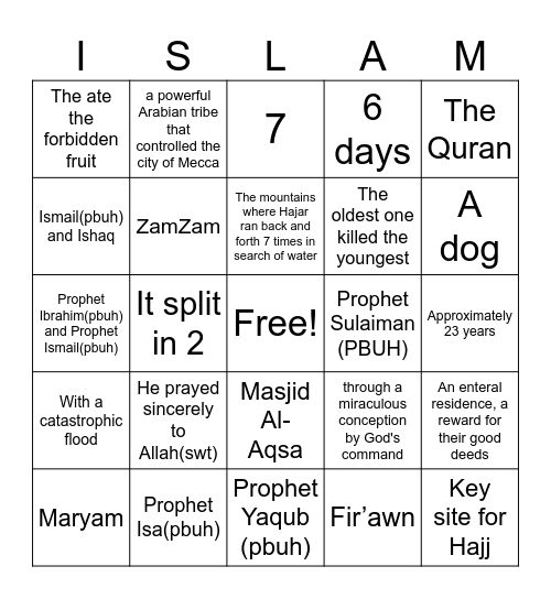 Islamic bingo Card