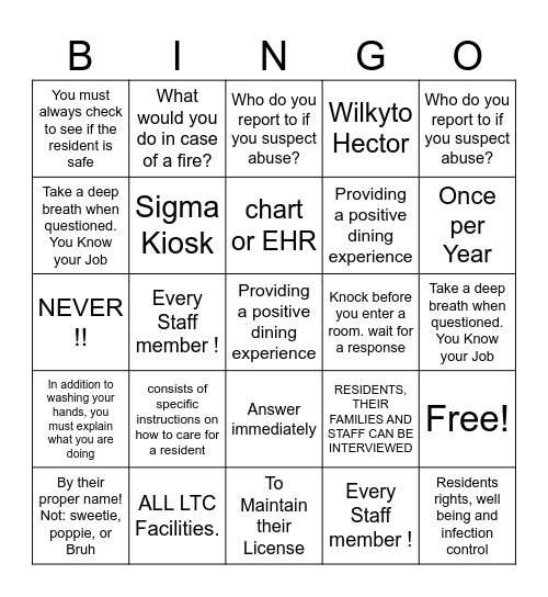 Brookside Survey Bingo Card