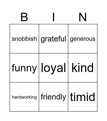 GR3 CKLA M&r Character Traits Bingo Card