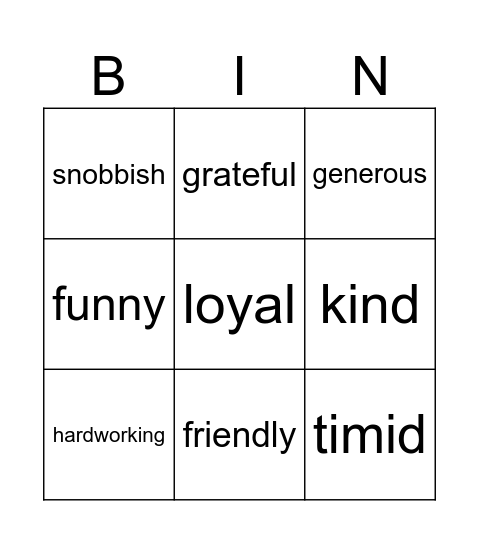 GR3 CKLA M&r Character Traits Bingo Card