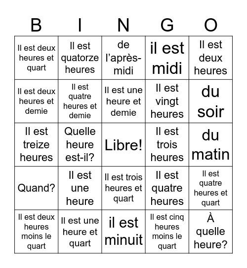 L'Heure 8th grade majors Bingo Card