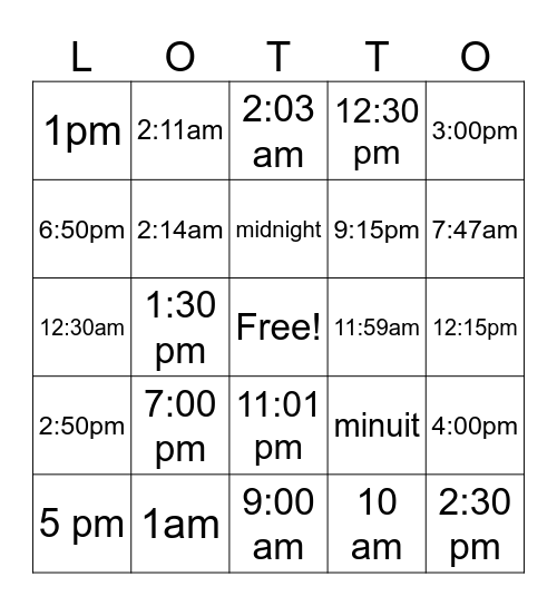 French Time 8th grade majors Bingo Card
