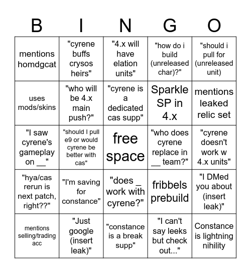 R7 Bingo Card