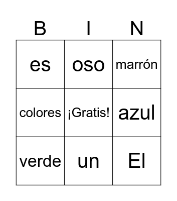 Animales de colores Bingo Card