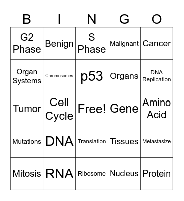Cancer Unit 1-6: Cell Growth and DNA Bingo Card