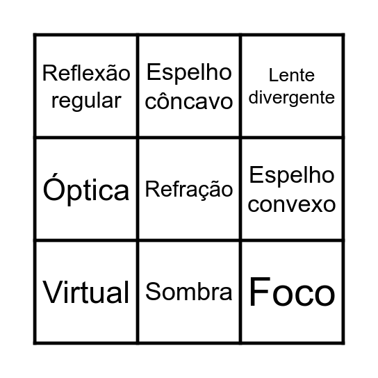 Bingo de óptica Bingo Card