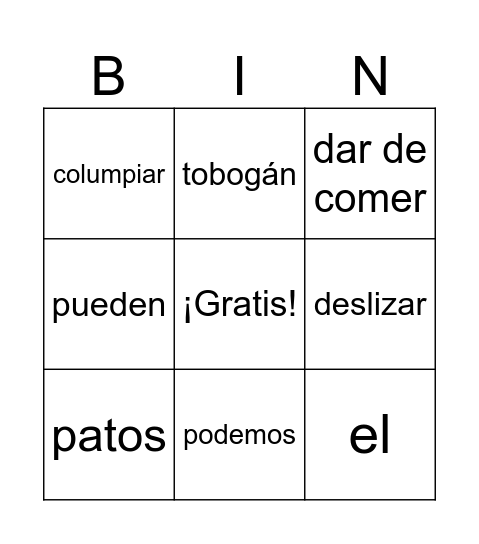 ¡Vamos al parque! Bingo Card