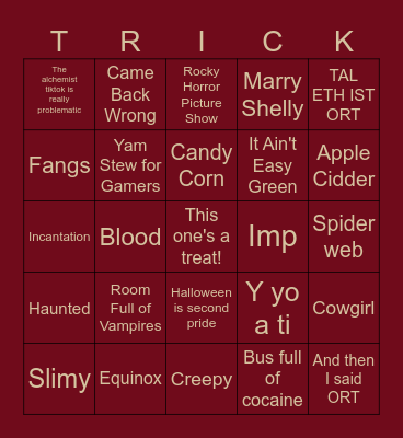 SSS Discord Halloween Bingo 2025 Bingo Card