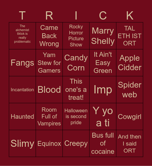 SSS Discord Halloween Bingo 2025 Bingo Card
