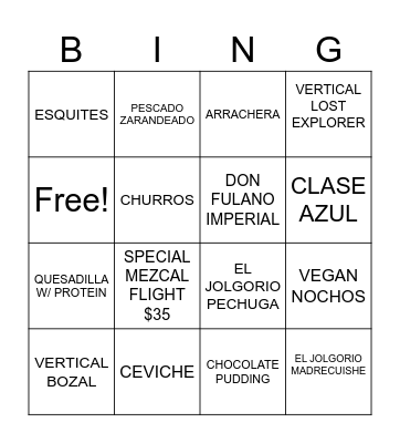 CHULITA'S WEST ADAMS Bingo Card