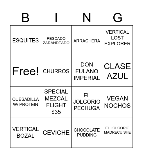 CHULITA'S WEST ADAMS Bingo Card