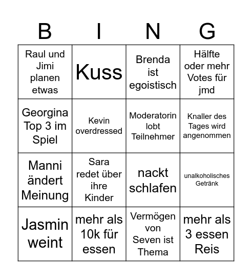 Bingo Villa der Versuchung Bingo Card