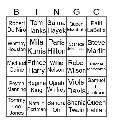 Celebrity Bingo! Bingo Card