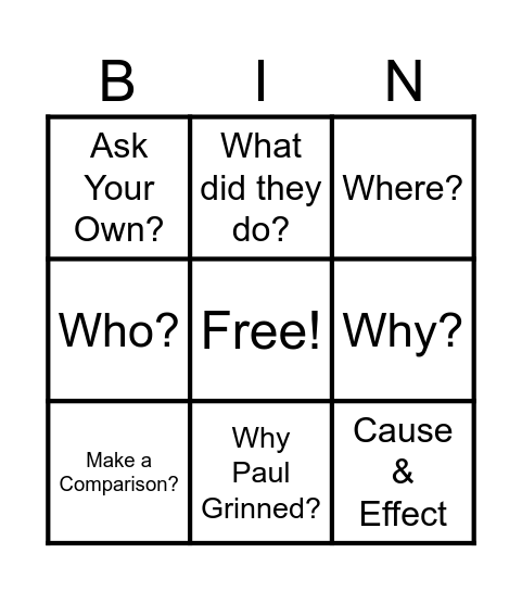 Question Quest Bingo Card