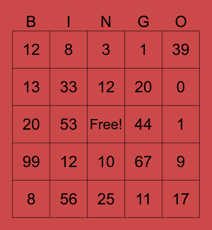 CARTELA 8 Bingo Card