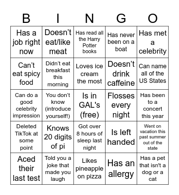 GAL's Bingo!! Find someone who... Bingo Card