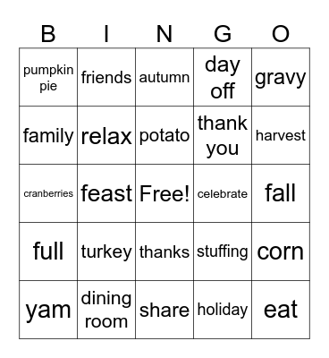 Thanksgiving Bingo Card