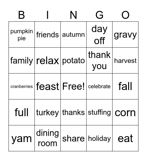 Thanksgiving Bingo Card