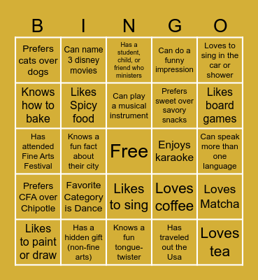 Fine Arts Connection Bingo Card